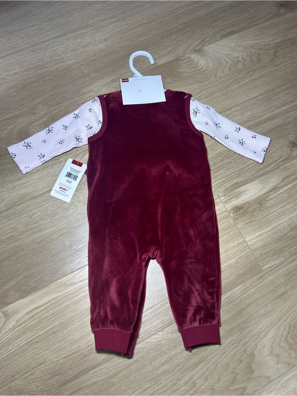 Petit Lem Burgundy Velvet Romper Set with Light Pink Floral Top - Picture 4 of 4